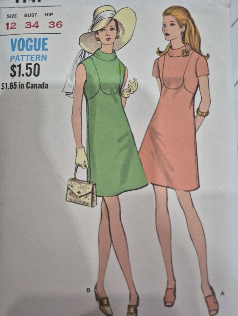 Vintage 60's - 70's Vogue Misses Princess Seam Mod Dress Size 12 Sewing Pattern